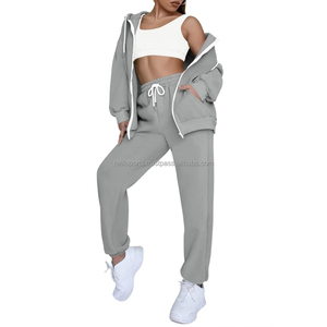 Unisex High Quality Winter <b>Running</b> Sweat Suit Long 2-Piece Set Custom Logo Casual Solid Pattern Track Jackets Hoodie Patches - Product Image 4