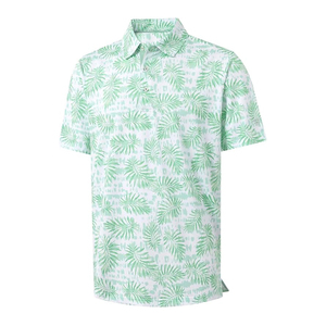 Polo de manga corta para hombre con estampado de flamencos y hojas de palma, corte regular, estilo vacacional, tejido transpirable. - Product Image 4
