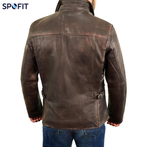Veste en cuir marron vieilli pour homme, style vintage, en cuir de vachette ciré, col chemise, avec poches à rabat, cuir personnalisé - Product Image 3