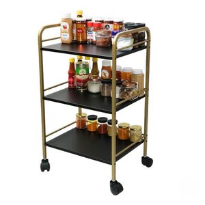 3 Tier Premium Metal Rolling Cart with <b>Wheels</b> | Black & Gold Utility Storage <b>Trolley</b> <b>for</b> Kitchen, Bathroom & Office - Product Image 2