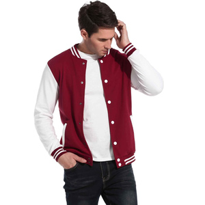 <b>Men's</b> Varsity <b>Jacket</b> Red <b>White</b> Fleece Casual Autumn Wear Regular Fit Turn-down Collar Button Closure Cotton Lining - Product Image 1