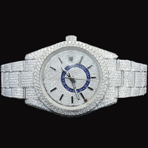 Reloj de Hombre Estilo Hip Hop, Completamente Cubierto de Diamantes Moissanite de Corte Redondo, Movimiento Automático, Esfera Redonda, Resistente al Agua, Oro Blanco - Product Image 1