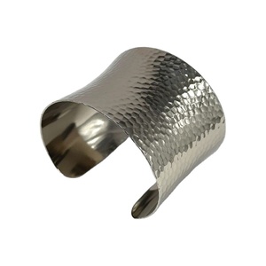 <b>Silver</b> Plated Hammered Brass <b>Cuff</b> <b>Bracelet</b> Water Resistant Light Lacquer Coating Fashionable Style Polished Bangles - Product Image 1