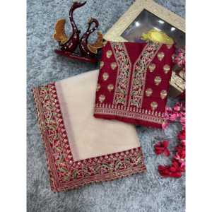 Saree de soirée pour femmes avec broderie élégante et bordure en dentelle - Product Image 6