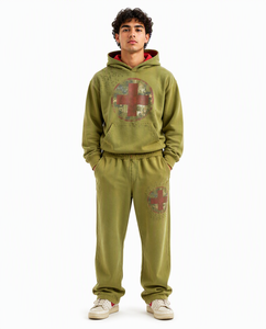 <span class=keywords><strong>Tuta</strong></span> Invernale Personalizzata da Uomo in 100% Cotone Terry Traspirante 400g, Set Verde con Stampa Grafica, Felpa con Cappuccio e <span class=keywords><strong>Pantaloni</strong></span> Jogger Casual - Product Image 6