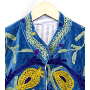 Manteau décontracté unisexe en velours brodé bohème, col mandarin, manches trois quarts, réversible, écologique, ouvert sur le devant, fait main - Product Image 4