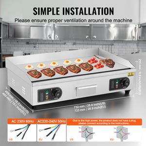 Piastra Elettrica Commerciale in Acciaio Inox 4400W, Griglia da Banco con Superficie Piatta, Temperatura Regolabile 122-572°F, 28.74 X 15.75 X 0.39 Pollici - Product Image 5