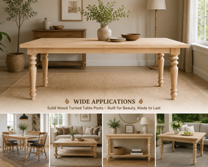 Mesas de comedor y café de madera maciza estilo rústico moderno con forma curva, postes de madera sin acabar, columna de mesa de madera maciza para exteriores de alta resistencia - Product Image 5