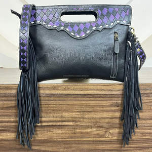 Sac à main en cuir de vachette personnalisé avec franges, motif à carreaux, poignée supérieure, sac à bandoulière en cuir véritable pour femmes - Product Image 5