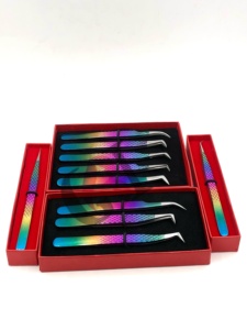 Professionnel nouveau Style différent arc-en-ciel poudre revêtement Logo personnalisé en acier inoxydable Extension de cils pince à épiler outils de beauté - Product Image 6