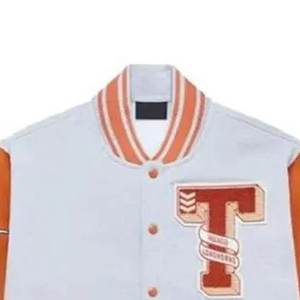 Nueva Llegada Chaqueta Varsity de Béisbol Blanca para Mujer con Logotipo Bordado Personalizado y Mangas Naranjas, Prenda Exterior Cómoda para Mujer 2026 - Product Image 3