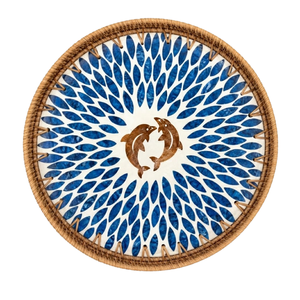 Elegante Bandeja Redonda Decorativa con Diseño de Delfín Azul Oceánico, Centro de Mesa para Café, Venta al Por Mayor - Product Image 1