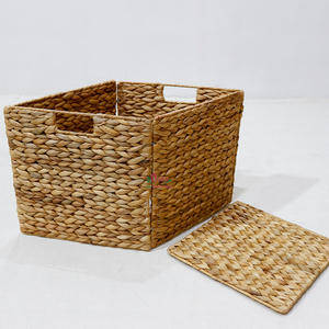 Eco-Friendly Natural Water Hyacinth Handmade Storage <b>Cube</b> Iron Frame Hole Handles Foldable Design for Closet Shelf Organization - Product Image 5