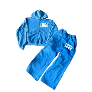 ชุดวอร์มแบบสตรีทแวร์ฤดูหนาวสั่งทำพิเศษจากโรงงาน (OEM) ผ้าฝ้ายเฟรนช์เทอร์รี่ 100% แบบเรียบ สีพื้น ยูนิเซ็กส์ ทรงโอเวอร์ไซส์ เสื้อฮู้ดทรงบ็อกซี่แบบซิป หนานุ่ม พร้อมกางเกงขายาว - Product Image 2