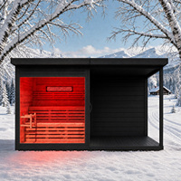 Cabine de sauna extérieure en bois thermo-traité avec option Wi-Fi intelligent, thérapie par lumière rouge, sauna à vapeur en forme de cube, 3-4 personnes, chauffage au bois noir, ODM