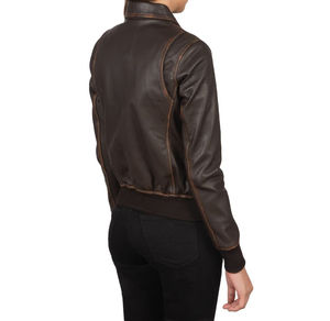 Chaqueta Bomber de Cuero y Mezclilla Marrón Desgastada con Cuello Vuelto, Bolsillos con Solapa y Puños Acanalados, Estilo Urbano, Cortavientos, Venta al por Mayor OEM - Product Image 2