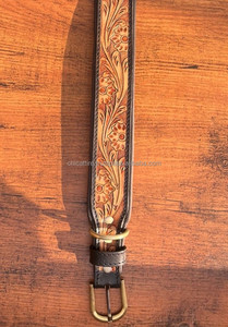Latest Hot Selling Floral Hand Tooled Leather Dog Collar for Pets Real Genuine Leather Padded Adjustable Accessory for Neck Belt - Product Image 3