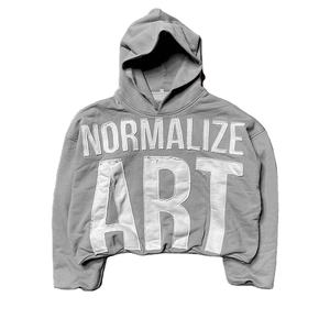 Sweat à capuche court personnalisable en coton éponge français vintage pour hommes impression en détresse Logo brodé hiver 3D sweats unis - Product Image 2