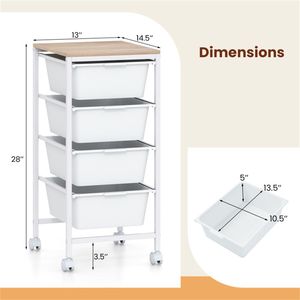 Carrello Organizzatore Mobile a 4 Cassetti Staccabili con Piano in MDF per Bagno e Cucina, Pieghevole in Metallo (Naturale) - Product Image 4