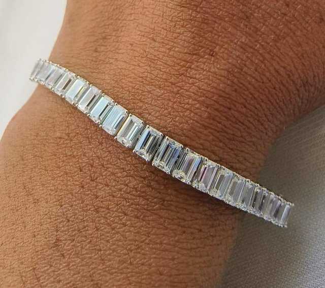 925 Sterling Silver Fine Emerald Cut Moissanite Diamond Tennis Bracelet For Womens Jewelry Wedding Party Gift For Partner
