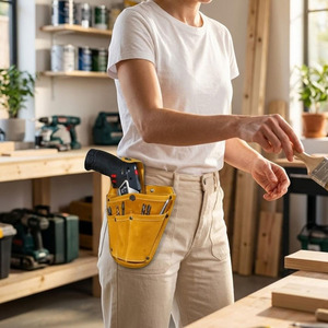 Étui pour perceuse en cuir véritable, robuste, porte-outils, pochette de chantier pour électricien, charpentier, travaux de construction, personnalisable, à vendre - Product Image 5