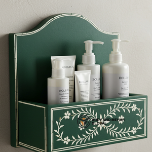 ชั้นวางของติดผนังห้องน้ำลายดอกไม้สีเขียว – ชั้นวางของไม้สำหรับอุปกรณ์อาบน้ำและของใช้ในห้องน้ำ - Product Image 4