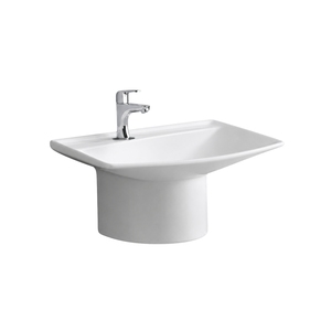 Vasque rectangulaire murale en pierre certifiée NSF Coral, avec robinet à levier monotrou, design minimaliste, finition polie pour salle de bain - Product Image 1