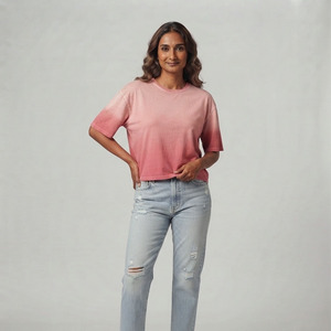 T-shirt ample en coton délavé à col rond et manches courtes pour femme, couleur unie, style décontracté, printemps-été - Product Image 3