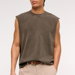 Débardeur sans manches pour homme, col rond, uni, olive, tricoté, coupe décontractée - Product Image 1