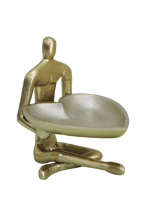 Figura Humana Decorativa Dorada con Bandeja de Aluminio en Forma de Corazón, Pieza Decorativa Única para Mesa - Product Image 3