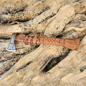 Viking Style Industrial Grade Decorative Axe with Nordic Pattern Head Carbon Steel Blade <b>Wrapped</b> Handle Authentic Rustic Look - Product Image 4