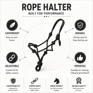 Harnais de cheval en corde noire de qualité supérieure |   Ajustable, durable, léger |   Matériel d'entraînement équestre pour le travail au sol |   Nœuds solides et ajustables - Product Image 5