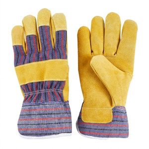 Guantes de Trabajo de Cuero Vacuno de Primera Calidad con Dorso de Algodón a Rayas y Puño de Seguridad para Uso Industrial y de Construcción Pesada - Product Image 2