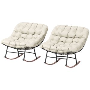 265 libbre. Set di 2 Sedie a Dondolo Papasan Oversize Beige da Esterno per Giardino e Portico con Cuscini - Product Image 1