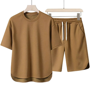 <b>Women</b> 2 Piece <b>Shorts</b> Set Solid Color Crew Neck <b>Short</b> Sleeve Loose Fit Breathable Knitted Polyester Casual Spring Summer Outfit - Product Image 1