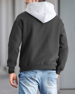 เสื้อฮู้ดดี้ผู้ชายแบบ OEM สีสันตัดกัน ผ้าฟลีซ แขนยาว มีเชือกผูก ปรับได้ สไตล์ลำลอง ดีไซน์เนอร์ พร้อมกระเป๋า - Product Image 3