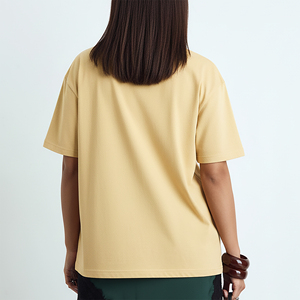 เสื้อยืดผู้หญิงทรงบ็อกซี่แบบดรอปไหล่สั่งทำพิเศษ ผ้าฝ้าย 100% เนื้อผ้าเบาสบาย ระบายอากาศได้ดี แห้งเร็ว สีพื้น แต่งลายปัก - Product Image 3