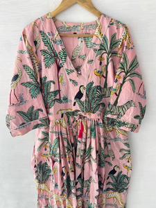 Women's Pink Midi Cotton Dress with Jungle Animal Print Plus Size Flapper Summer Prom Dress for Women - Product Image 6