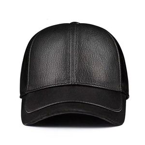 Gorra de Béisbol Unisex de Cuero PU Negro, 6 Paneles, Ajustable, Color Sólido Informal, para Adultos, Uso en las Cuatro Estaciones - Product Image 1