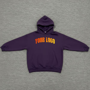 เสื้อฮู้ดดี้ผู้หญิงสีม่วงเข้มคุณภาพสูง เนื้อผ้าระบายอากาศ แขนยาว ทรงหลวมไหล่ตก ไซส์ใหญ่ - Product Image 1