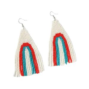 Rectangle Beaded <b>Earrings</b> Girls Christian Religious Symbol Handmade Geometric Seed Bead Dangle <b>Earrings</b> Bold Trendy Modern High - Product Image 1