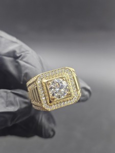 Luxury Hip Hop Square Center Stone <b>Ring</b> <b>925</b> <b>Silver</b> 14K Yellow Gold Plated Bling Statement Fashion Jewelry for Men <b>Ring</b> - Product Image 4