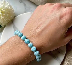 Natural Larimar Bead <b>Bracelet</b> 8mm Blue Gemstone Stretch <b>Bracelet</b> December Birthstone Jewelry Gift for Men Women Wholesale - Product Image 5