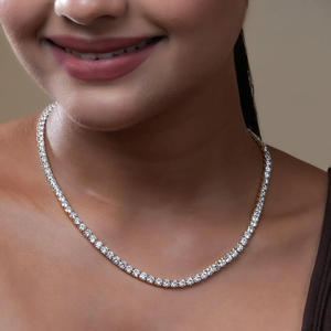 Exquisite Round Brilliant Cut Lab Grown Diamond Tennis <b>Necklace</b> VVS2 Certified Diamonds <b>Solid</b> Gold Elegant Jewelry for Women - Product Image 3