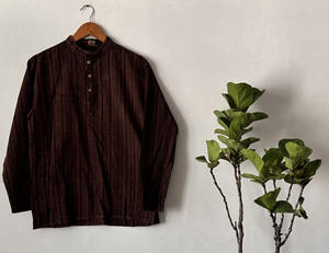 Traditional <b>Men's</b> Kurta 100% Cotton Full Sleeve Tunic <b>Shirt</b> Short Length & Lightweight <b>Indian</b> & Pakistani Clothing Style - Product Image 1