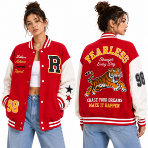 Chaqueta Varsity Moderna para Mujer, con Logotipo Bordado Personalizado OEM, Estilo Universitario, Chaqueta de Béisbol Oversize, Moda Urbana, Atuendo Universitario - Product Image 3