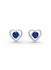 Pendientes de Zafiro Azul Corte Corazón con Diamante Redondo para Mujer, Diamante Natural y Cultivado en Laboratorio - Product Image 1