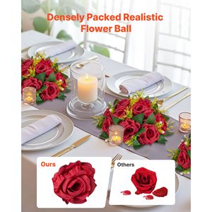 10 Pezzi Composizione di Rose Rosse da 9,5 Pollici per Centrotavola e Decorazioni Nuziali, Bouquet di Fiori Artificiali - Product Image 2