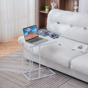 Tavolino Laterale Rettangolare in MDF e Ferro Tipo C 48*28*58cm, Singolo Strato, Bianco con Finitura Spray per Soggiorno - Product Image 2
