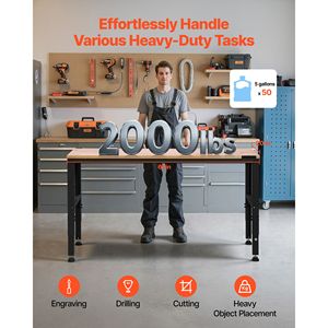 Banco de Trabajo Ajustable de Alta Resistencia con Capacidad para 2000 Libras, 61 x 20 Pulgadas, Altura Ajustable de 27.1 a 36 Pulgadas, Muebles de Oficina - Product Image 4